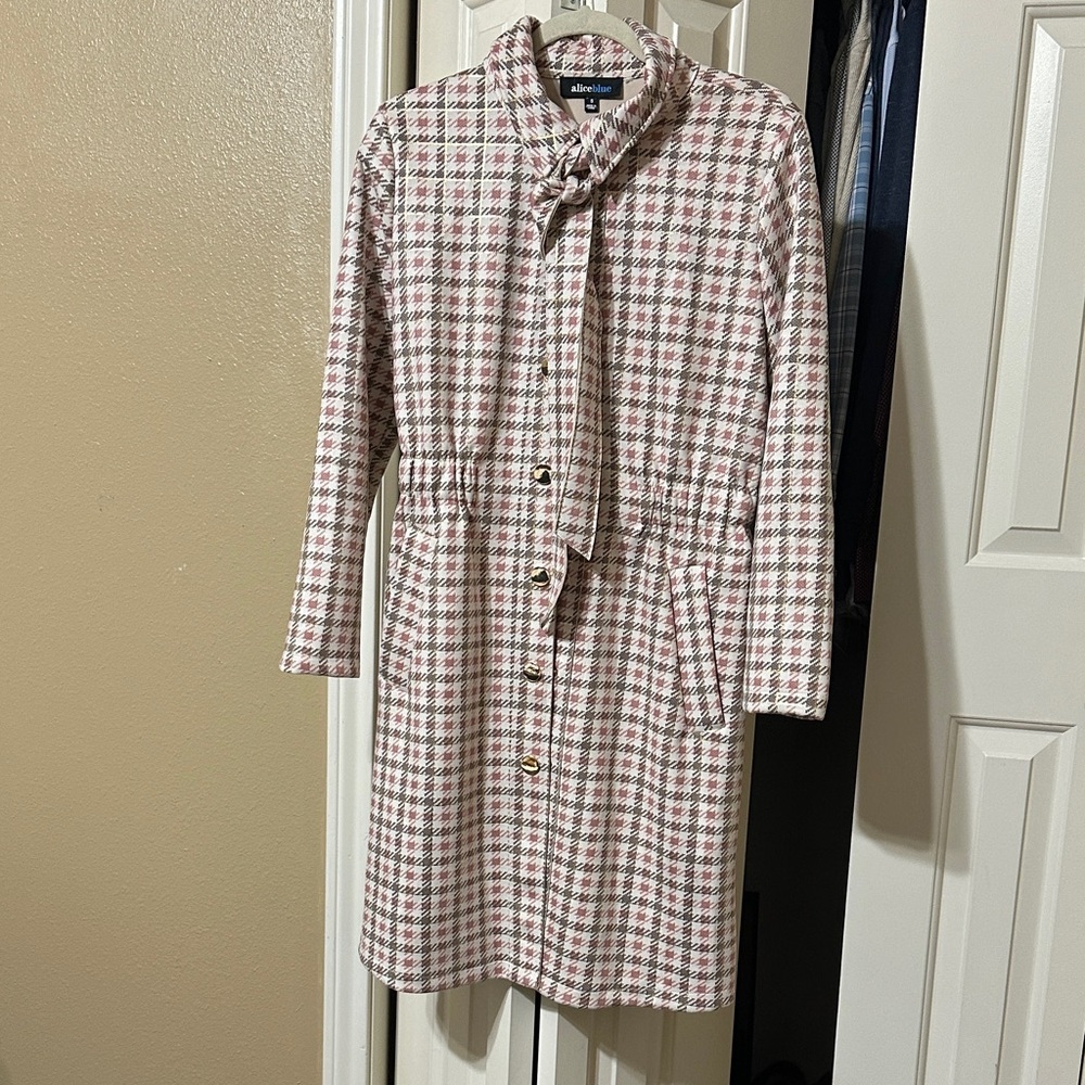 Talbots Pink and White Long Sleeve Dress